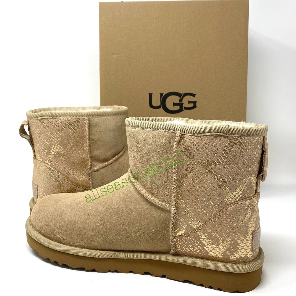 UGG Classic Mini Women’s Boots Metallic Shake Gold - Picture 2 of 11